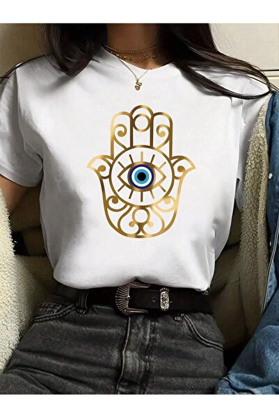 Mythologie Μπλουζάκι El Nazar Boncuk - Λευκό με στάμπα, Oversize, με λαιμόκοψ...