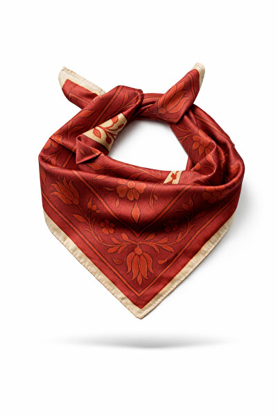 Avoria Türk Bayrağı Desenli Saten Fular 48x48 cm Kare Bandana – Kırmızı Çiçek...