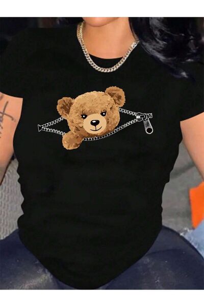 Mythologie Μπλουζάκι με φερμουάρ Teddy Bear - Μαύρο εμπριμέ Oversize Crew λαι...