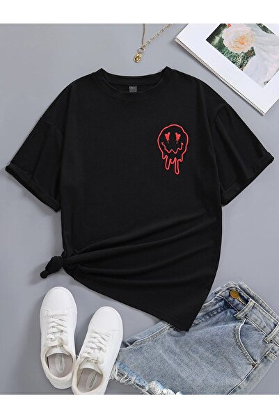 Mythologie Emoji Καρδιά - μαύρο, με στάμπα, λαιμόκοψη ποδηλάτου, oversized, κ...