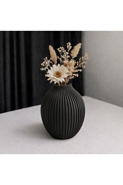 3D FABRİKAM Minimalist Çizgili Dekoratif Vazo Modern Şık Tasarım Siyah & Beya...