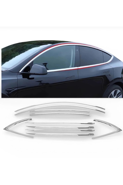 FV-TUNİNG Tesla Model Y Krom Cam Çıtası 2020-2024 Uyumlu Tam Tur İthal Paslanmaz
