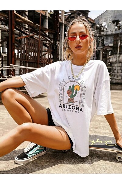 Mythologie Arizona -white, Printed, Crew Neck, Oversize, Short Sleeve, Boyfriend, Loose