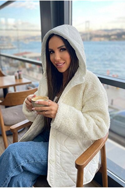 INFLUENCER Ekru Peluş Kapuşonlu Teddy Mont
