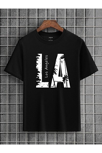 Mythologie La Los Angeles T-shirt - Black, Printed, Crew Neck, Oversize, Shor...