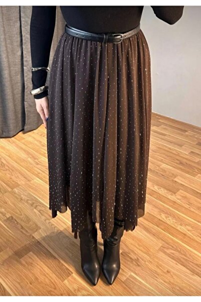 BÜŞ asimetrik kesim taşlı şifon etek