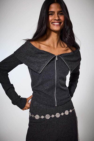 DeFacto Fitted Off-Shoulder Cardigan G8434Ax25Wn