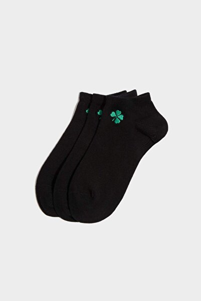 DeFacto Women's Embroidered Seamless 3-Piece Cotton Booties Socks H1556Axns