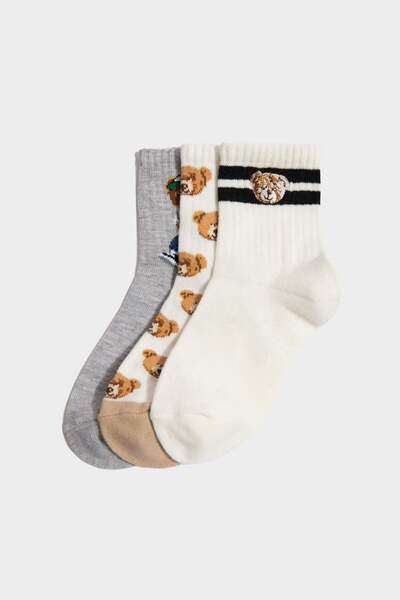 DeFacto 3-Pack Cotton Long Socks with Teddy Bear for Boys G2041A8Ns