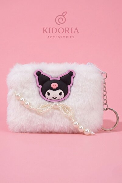 Kidoria Çocuk Peluş Kuromi Figürlü İncili Bozuk Para Cüzdanı Anahtarlık