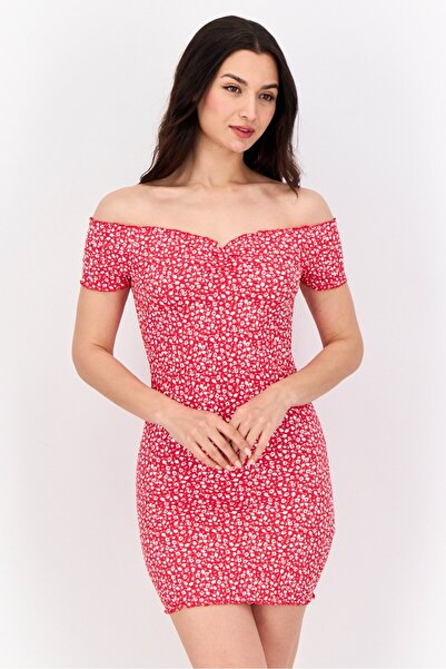 Don't Call Me Jennyfer Women Allover Print Mini Dress, Red/White