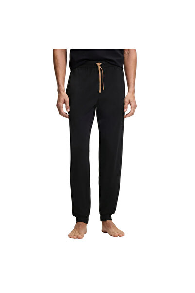 BOSS Men's Embroidered Logo Flexible Cotton Black T-Shirt with Elastic Cuffs ...