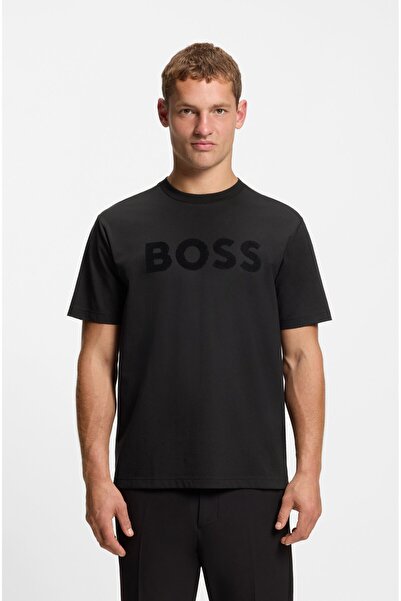 BOSS Men's Relaxed Fit Round Neck Flexible Cotton Short Sleeve Black T-Shirt ...
