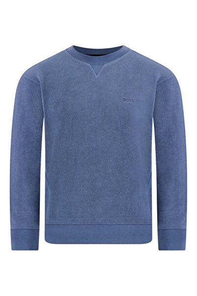 BOSS Bisiklet Yaka Desenli Mavi Erkek Sweatshırt We_explorer