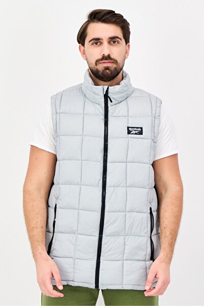 Reebok Men Sportswear Fit Sleeveless Outdoor Puffer Vest Jacket, Grey