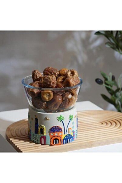 Generic Glass Serving Bowl with Elevated Ceramic Base and Colorful Heritage P...