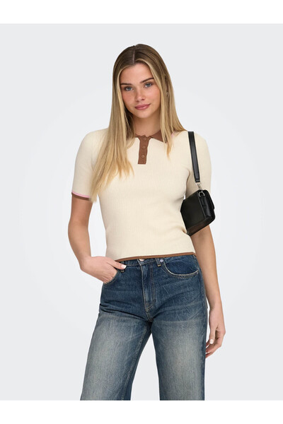 ONLY Onlmeddı Knitted Beige Women's T-Shirt 15363165