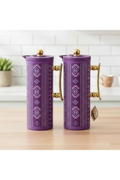 Generic Royal Thermos Set with Sadu Pattern - Purple and Gold (Set of 1+1 Liter)