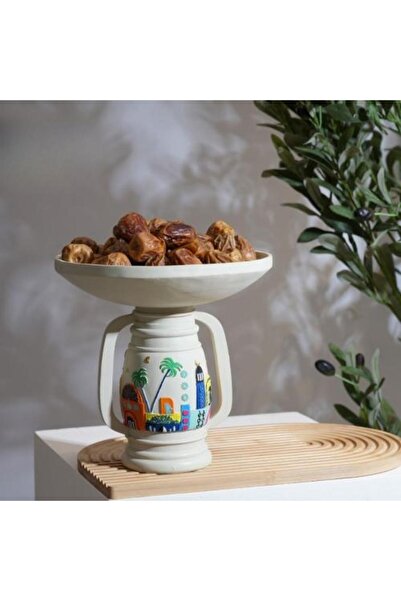 Generic Glass Serving Bowl with Elevated Ceramic Base and Colorful Heritage P...