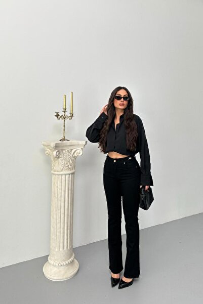 LACARINO 8022 Bootcutflare Women's Jean Trousers with Belt Buckle