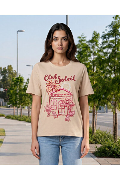 REDTAG تي شيرت نسائي مطبوع باللون البيج