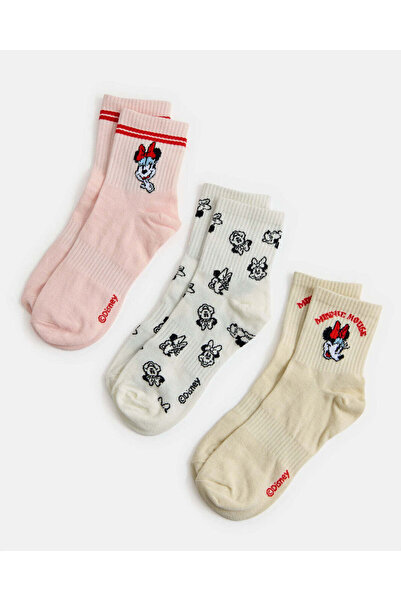 REDTAG Women Assorted Minnie Crew Length Socks (3 Pairs)
