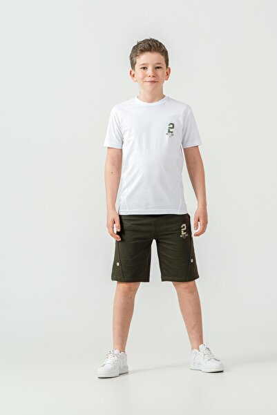 Mışıl Kids Top Front Print Bottom Snap Fastener Left Leg Print Boys' Shorts -...