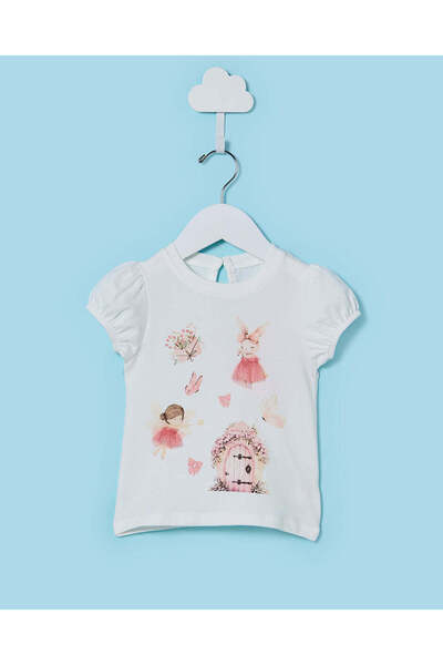 REDTAG Infant Girls White Fairies Printed T-Shirt