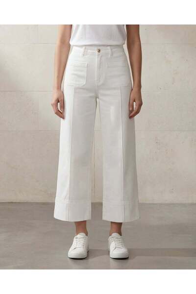 REDTAG Women White Wide Leg Cropped Jeans