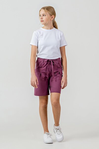 Mışıl Kids Pantaloni scurți pentru fete cu broderie Dreams și panglică cu fundă