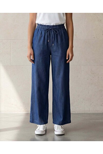 REDTAG Women Navy Solid Tencel Pants