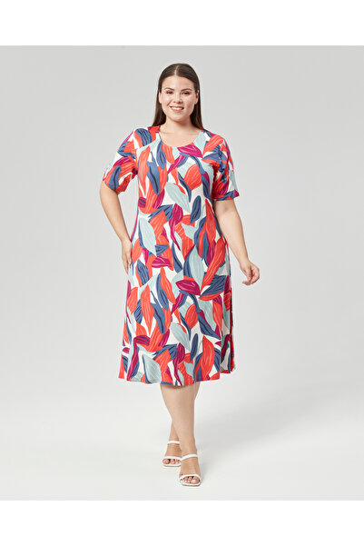 SENTEX Short-Sleeved Large-Printed Women's Dress