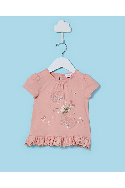 REDTAG Infant Girls Pink Embroidered Top