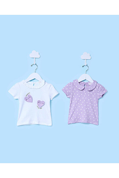 REDTAG Infant Girls White And Lilac T-Shirts