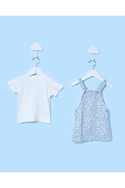 REDTAG طقم ملابس بناتي أبيض مكون من قطعتين: دنيم أبيض وقميص.