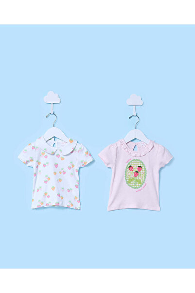 REDTAG Infant Girls White And Pink T-Shirts