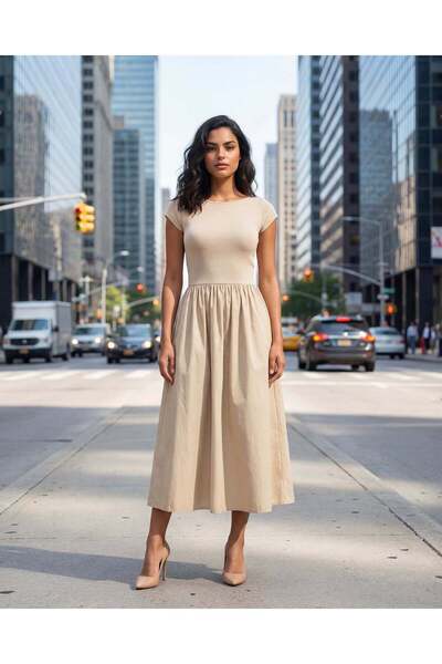 REDTAG Women Beige Midi Dress