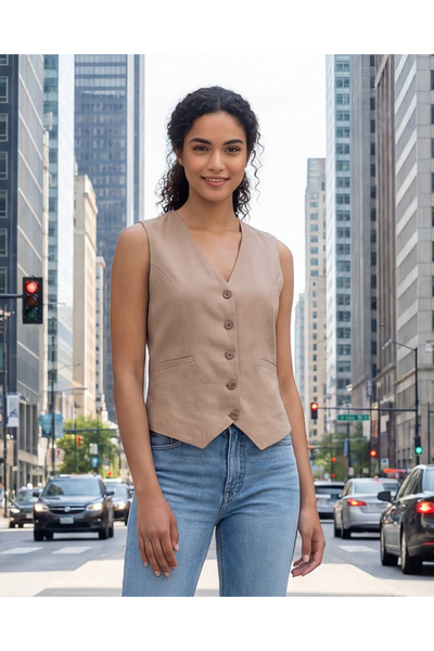 REDTAG سترة نسائية بنية اللون بأزرار