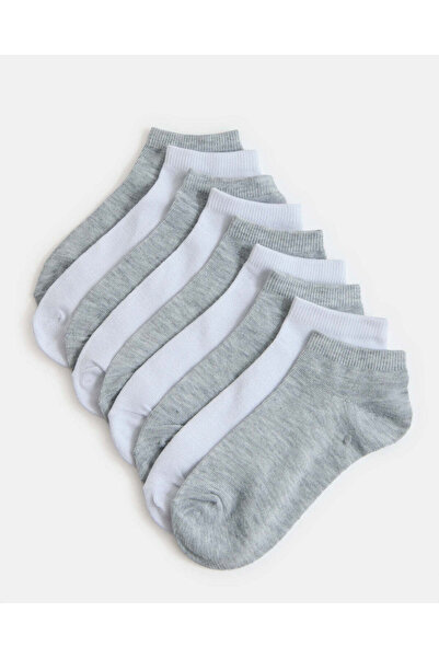 REDTAG Women White And Grey Basic Ankle Socks Box (10 Pairs)