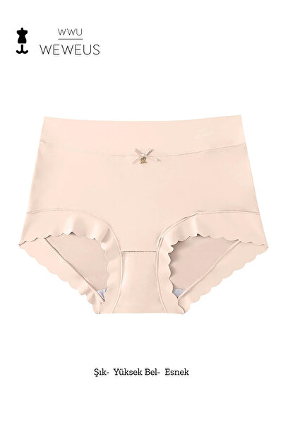 Weweus Chiloți de lux cu talie înaltă din satin elastic, cu efect laser STK01