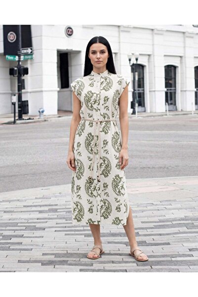 REDTAG Women Green Printed Button Front Midi Dress