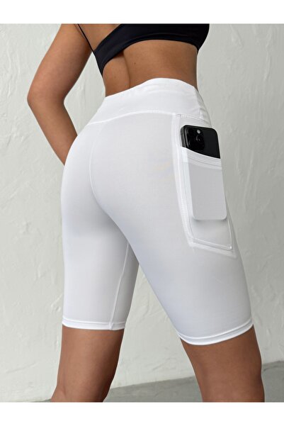 Nordmende Women's High Waist Gathering Pocket Shorts Sports Leggings