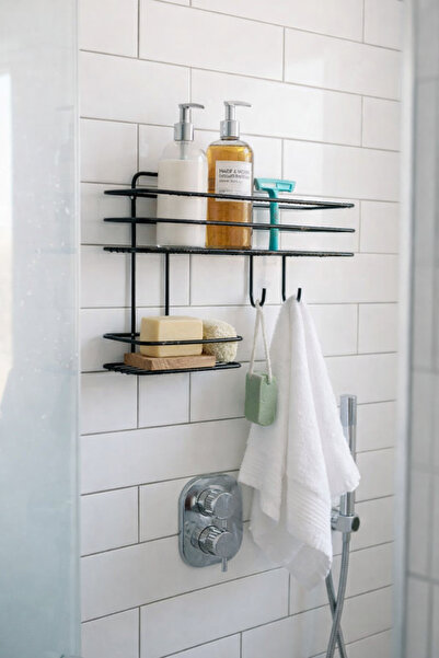 TncPatiShop Raft adeziv pentru baie, organizator metalic pentru șampon cu com...