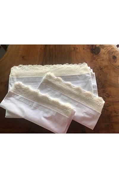 MOR TIRTIL Handcrafted Lace Embroidery Double White Bed Sheet Pillowcase Set ...