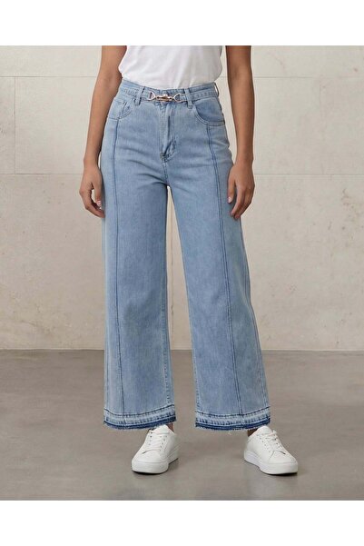 REDTAG بنطلون جينز نسائي أزرق بحزام مستقيم