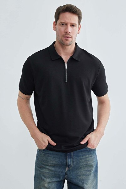 Fulla Moda Μπλουζάκι με μισό φερμουάρ και λαιμόκοψη πόλο