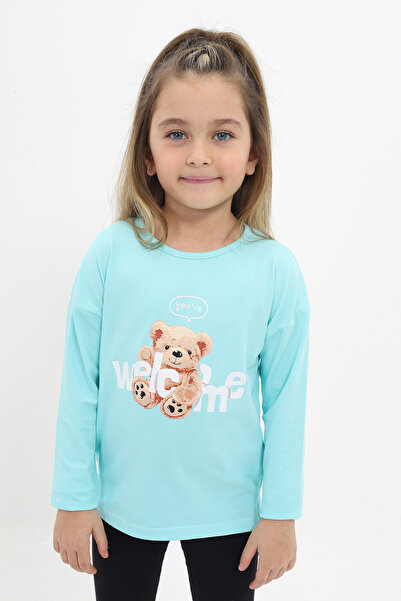 Toontoy Tricou cu mânecă lungă și decolteu tip crew, imprimat, pentru fete