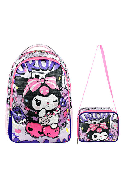 Roxy Simli Kuromi Baskılı Su geçirmez İlkokul Sırt Çantası ve Beslenme Seti