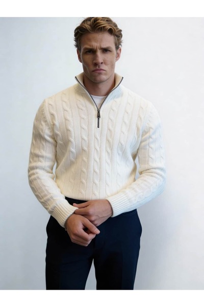 Atelier Old Money Montclair Cable Half Zip Ekru Kazak FW5951