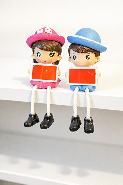 GM Kişiye Özel Mesaj Panolu Oturan Çocuk Biblo Seti İkili Dekoratif Biblo Sal...